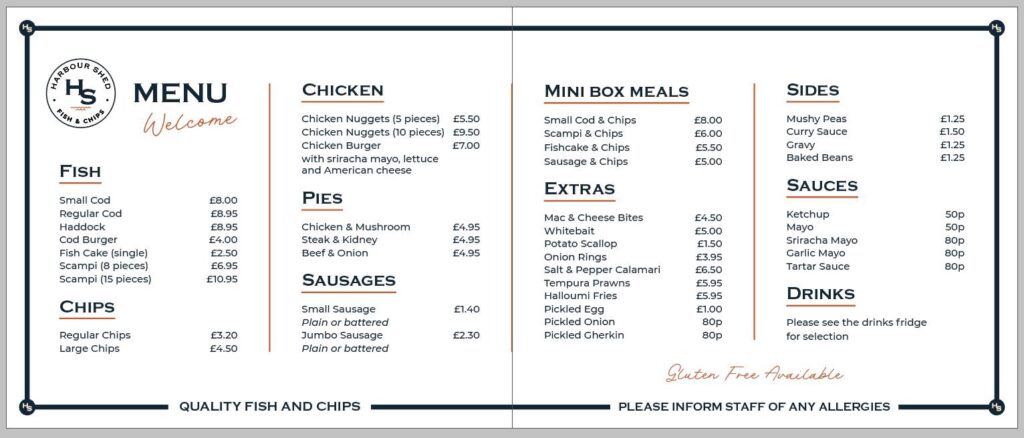 Harbour Shed Menu